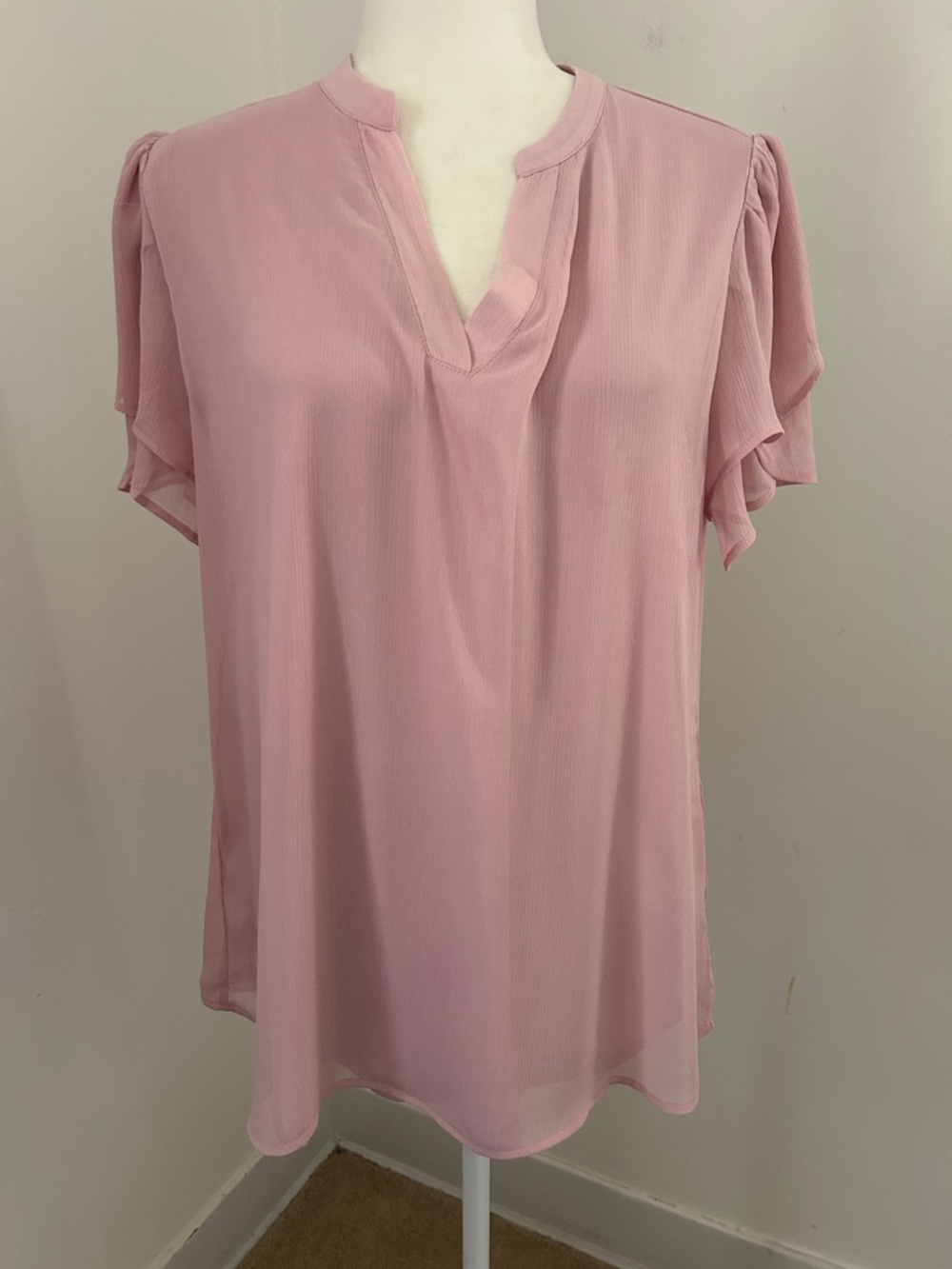 Lotusmile Dusty  Pink V-Neck Flutter Sleeve Blouse sz L